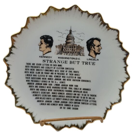 Vintage Ceramic Commemorative Plate Kennedy Lincoln Washington D.C. Strange But - Picture 1 of 3